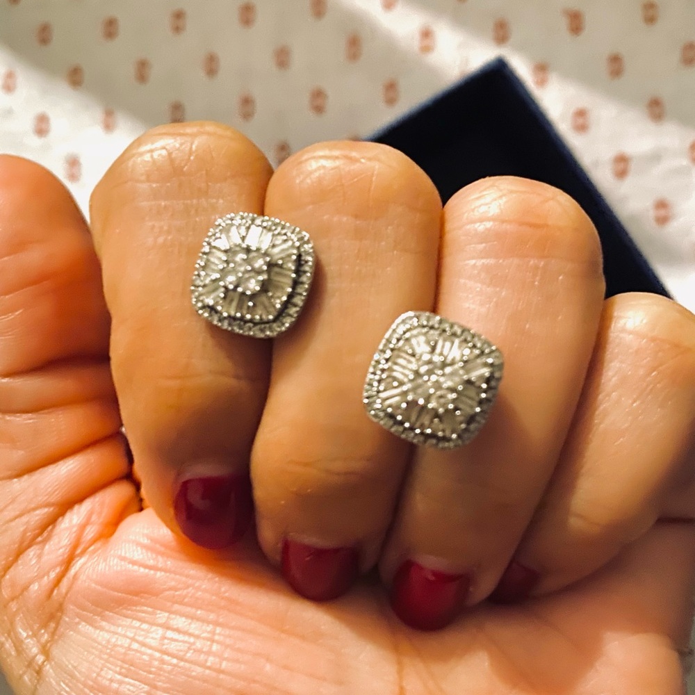 Zales 1/2 CT. T.W. Diamond Layered Square Stud Earrings in 10K White Gold